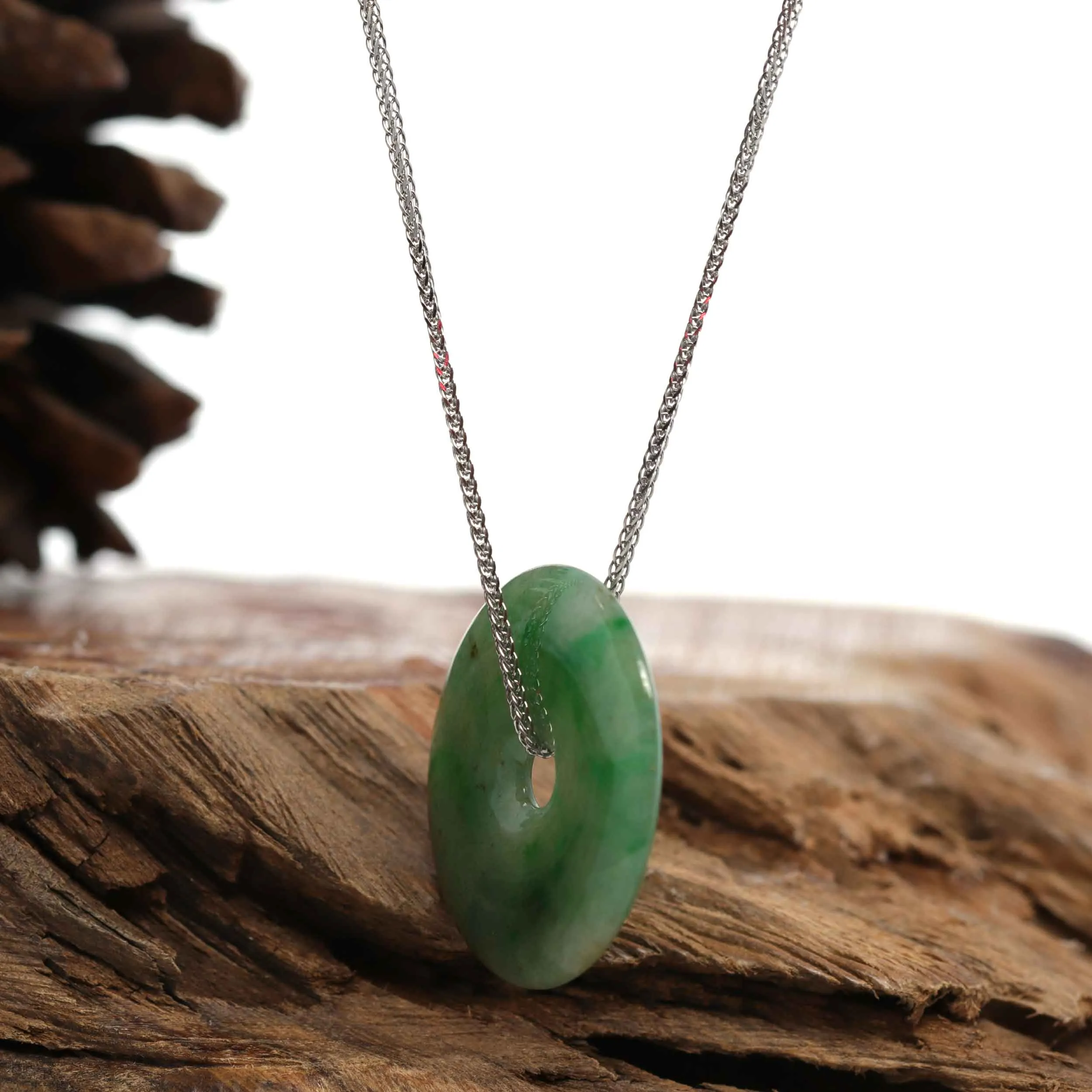 RealJade® "Good Luck Button" Necklace Green Jadeite Jade Lucky Ping An Kou Pendant