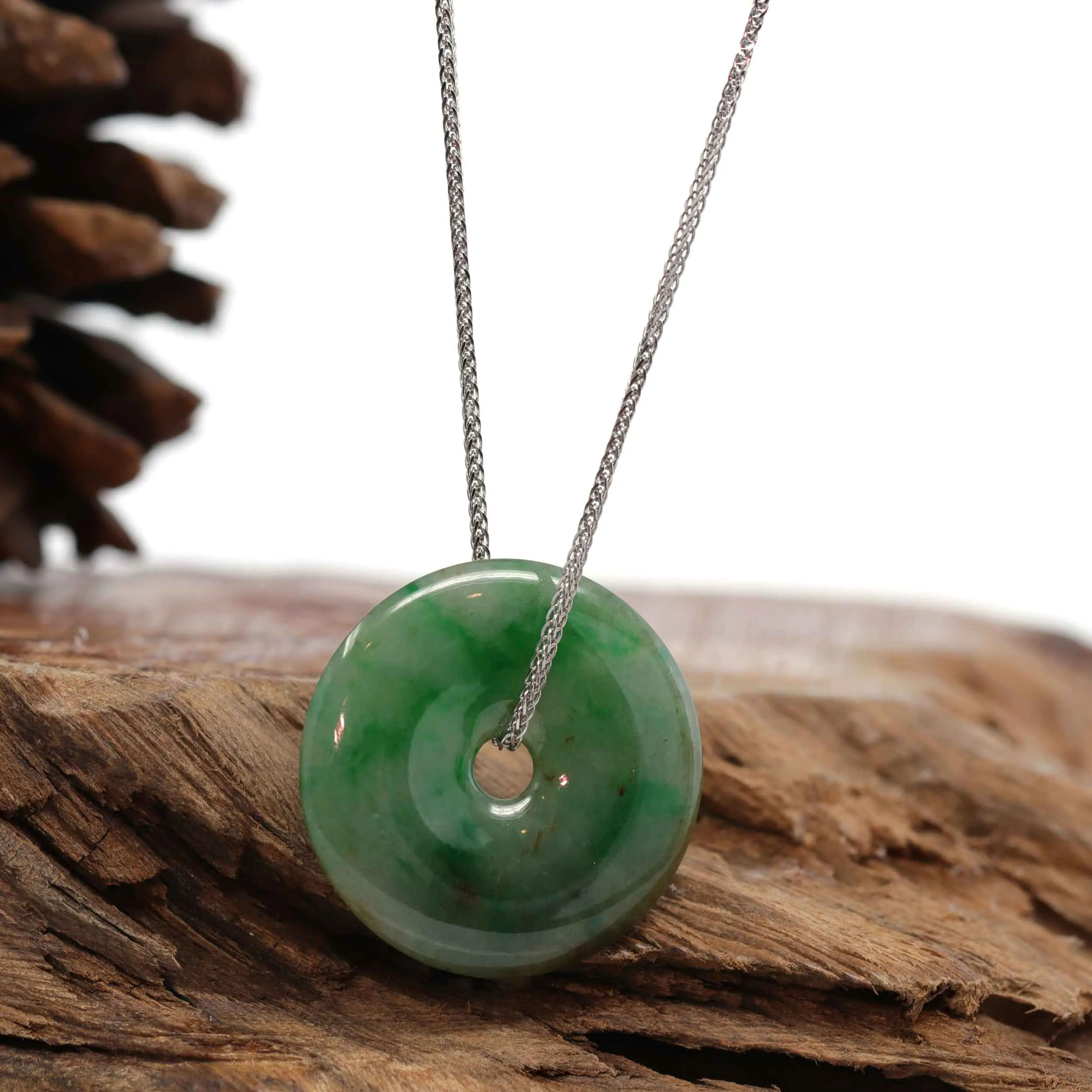 RealJade® "Good Luck Button" Necklace Green Jadeite Jade Lucky Ping An Kou Pendant