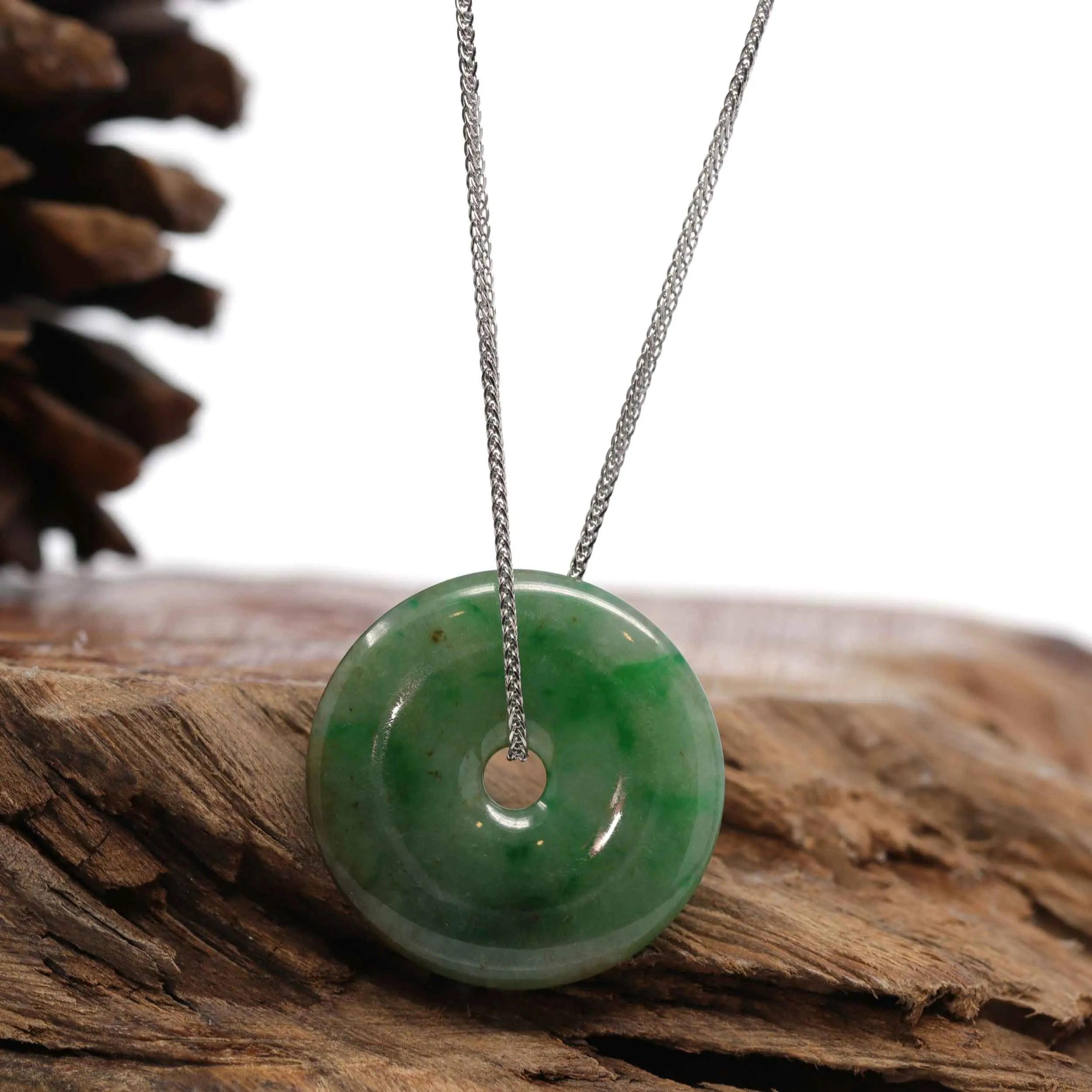 RealJade® "Good Luck Button" Necklace Green Jadeite Jade Lucky Ping An Kou Pendant