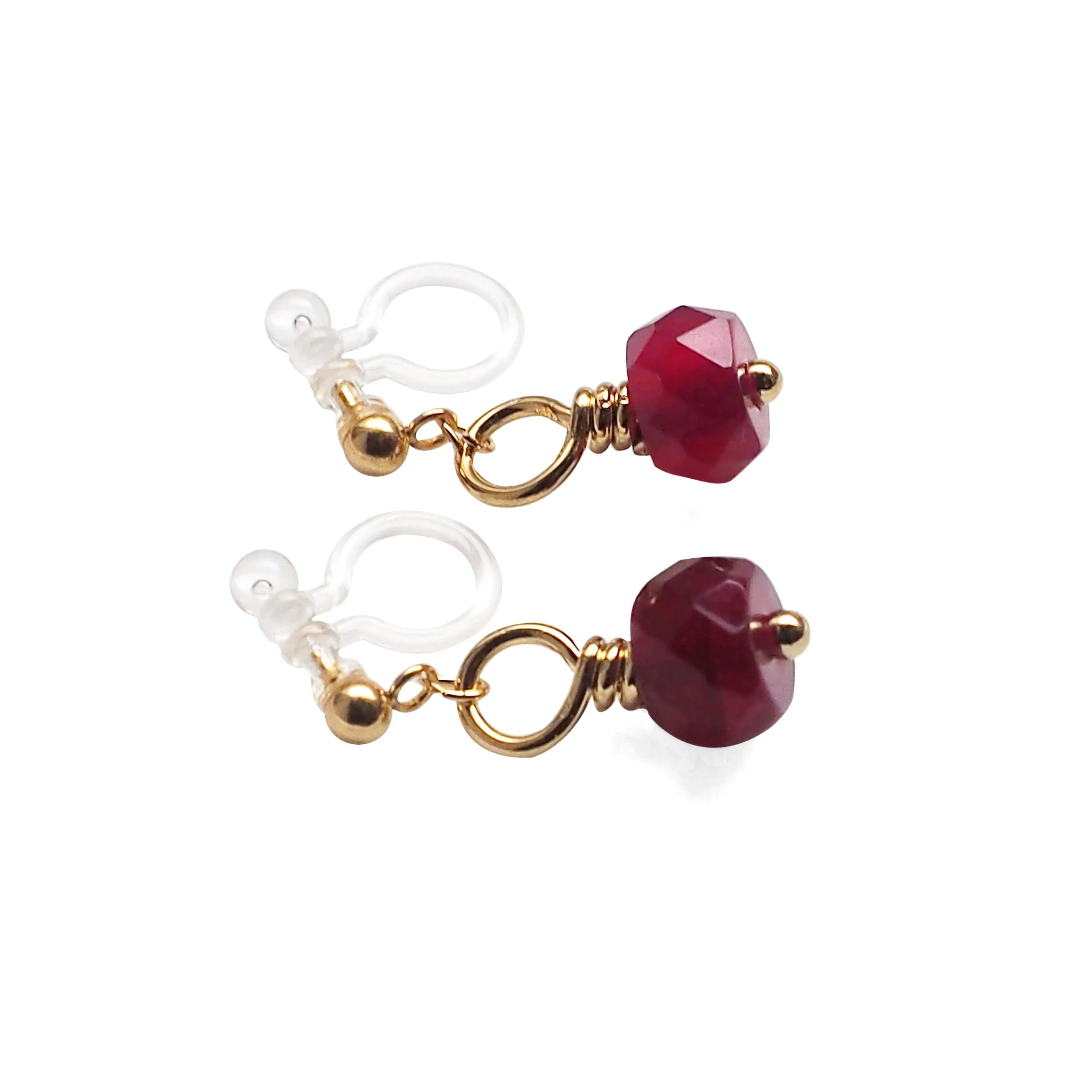 Red Agate Invisible Clip On Earrings
