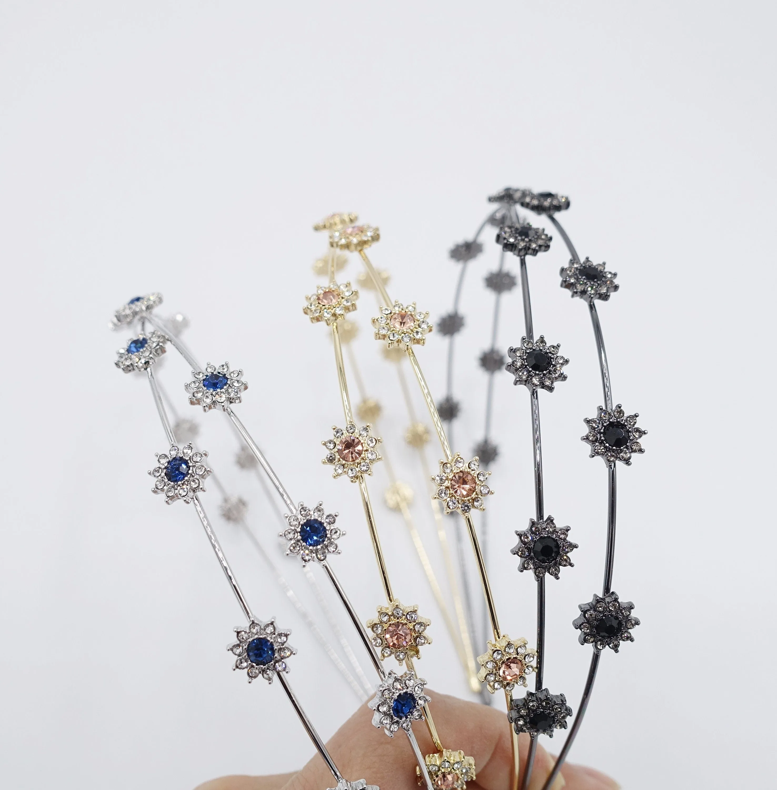 rhinestone flower headband, bling jewel cross headband for women