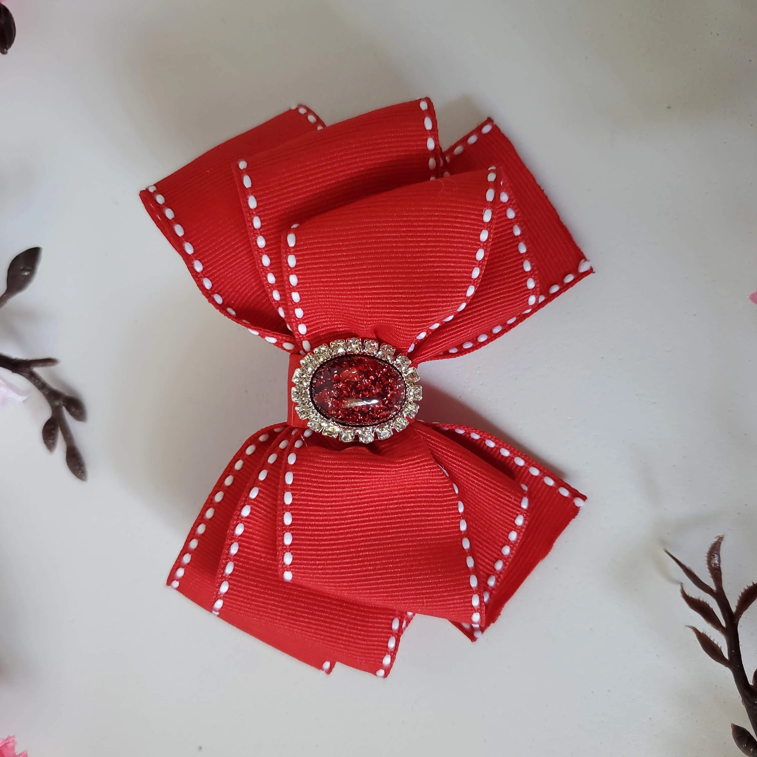 Ribbon Hair Bow with Diamond center