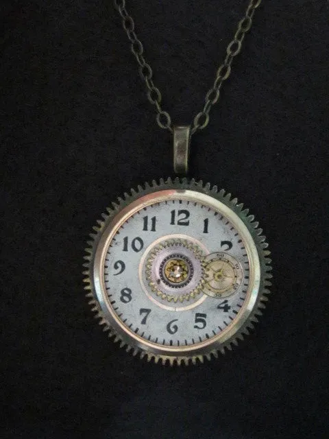 Steampunk Pendant Necklace - Orbit - Steampunk jewlery made with real vinatge watch and pocket watch parts
