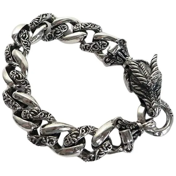 Sterling Silver Rider Dragon Mens Bracelet