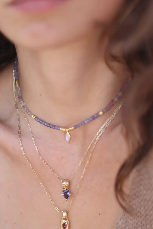 Theia Tanzanite & Fluorite Gold Beaded Necklace