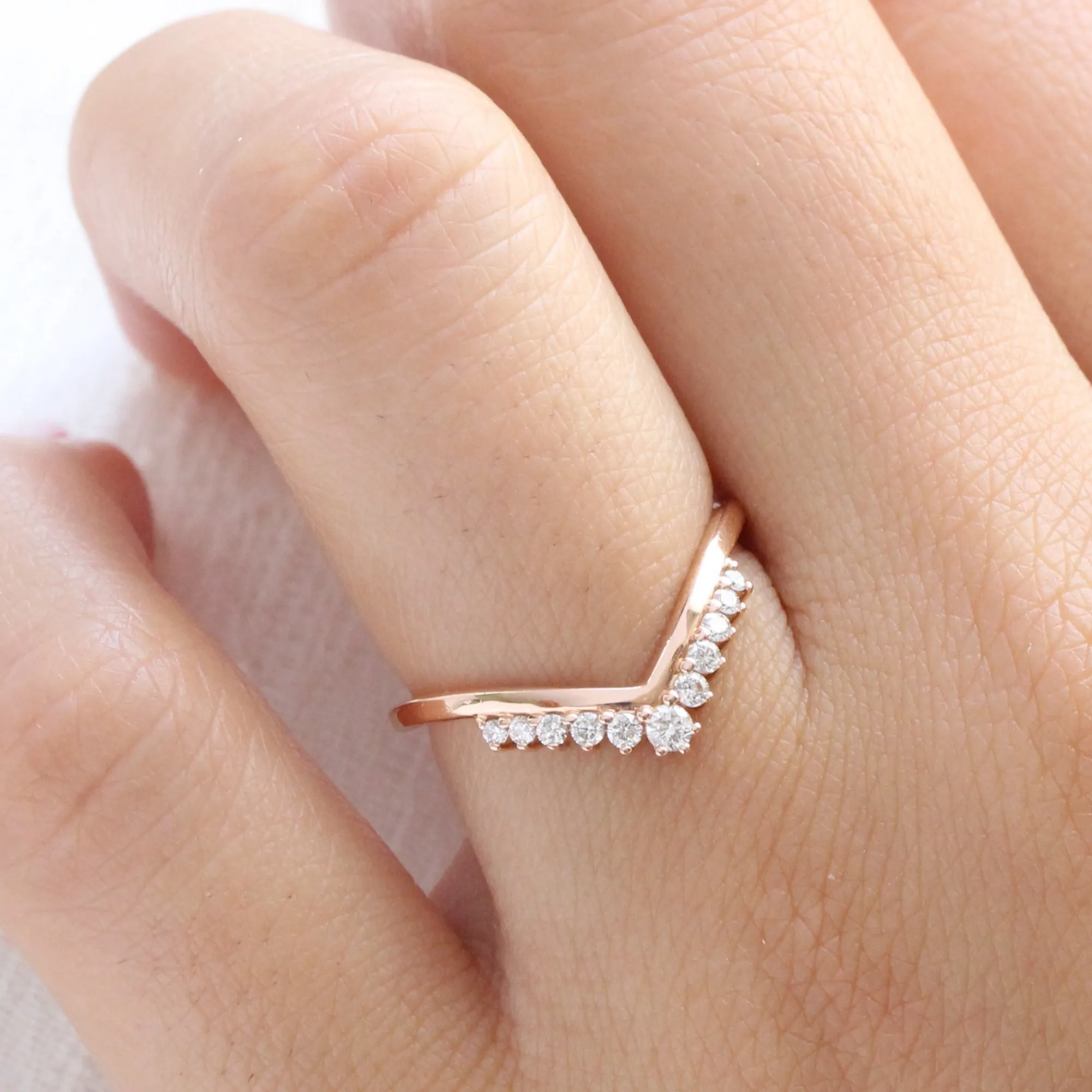 Tiara Diamond Wedding Ring in Curved V Shaped Band