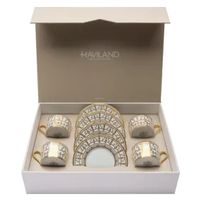 Tiara White & Gold Set of 4 Teacups & Saucers
