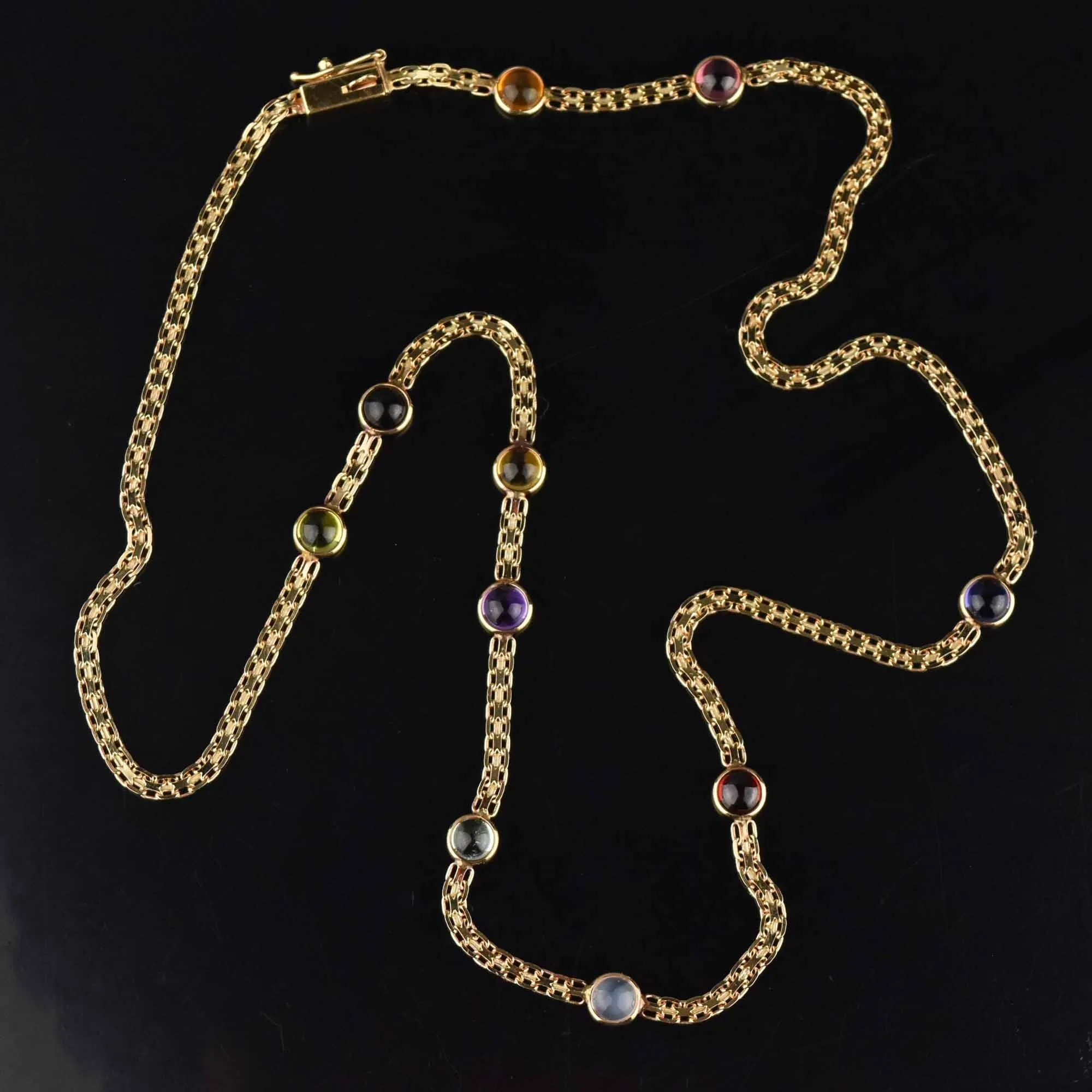 Vintage Multi Gemstone Cabochon Necklace in 14K Gold