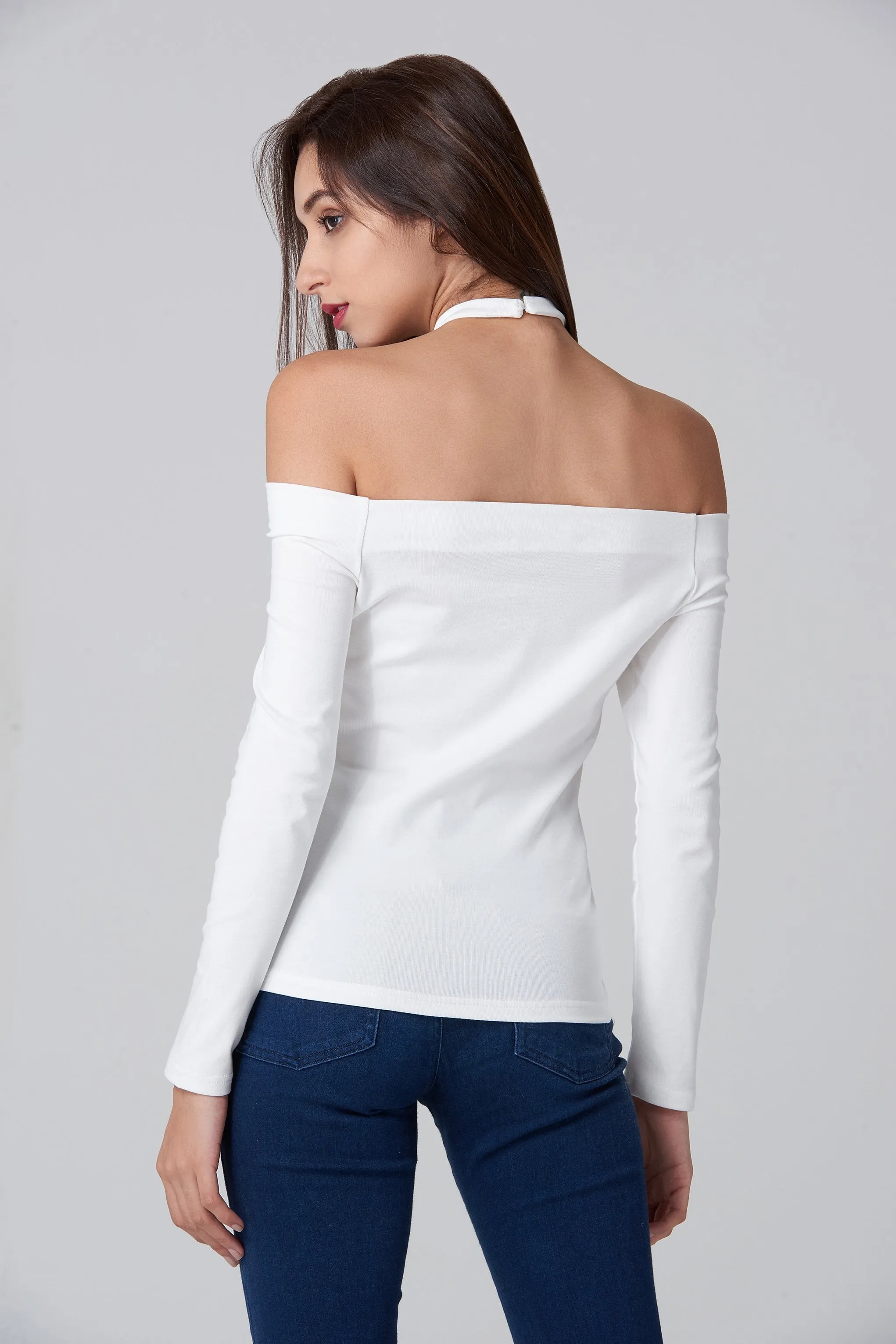 White Off the Shoulder Prism Choker Top