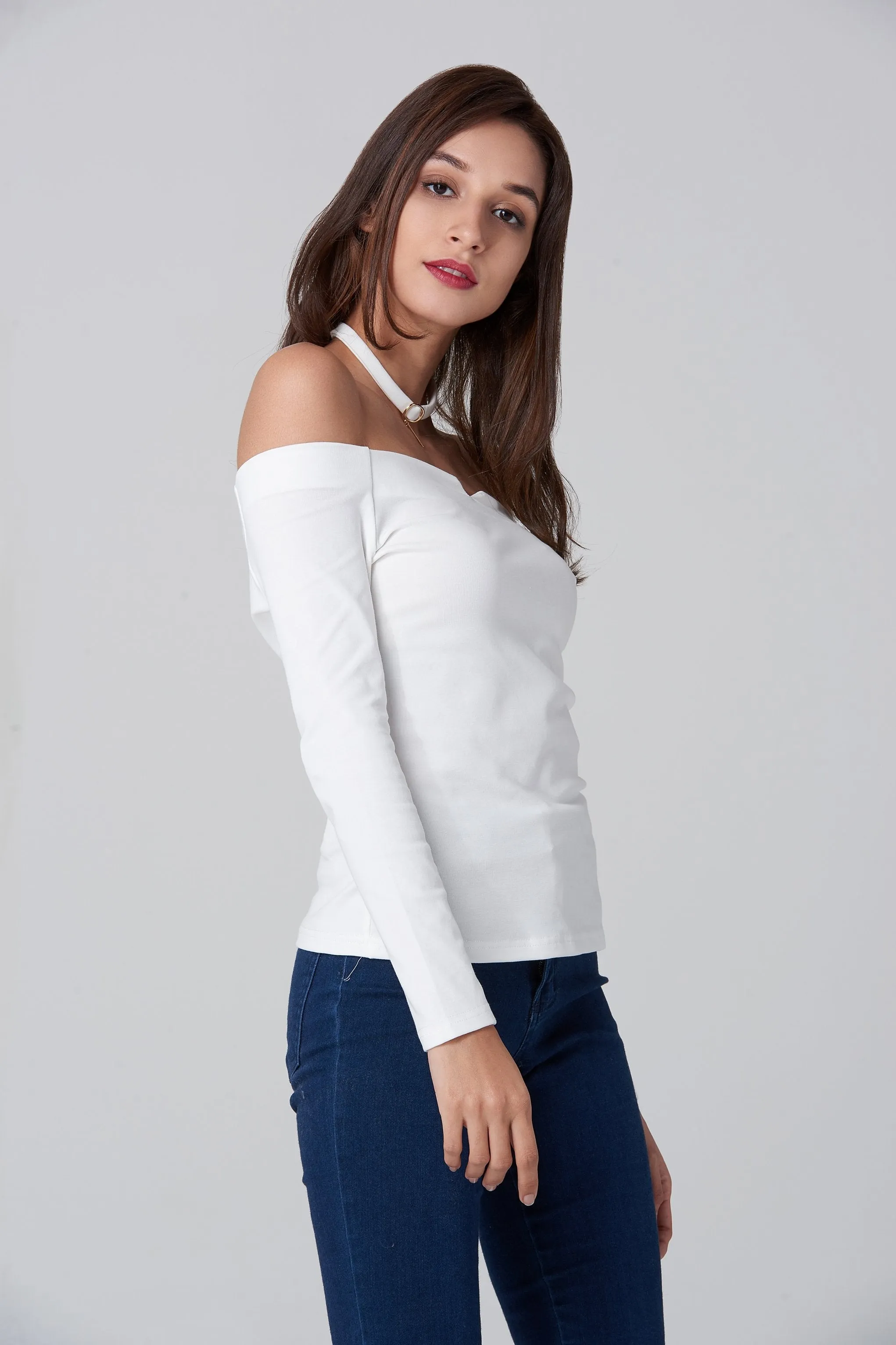 White Off the Shoulder Prism Choker Top