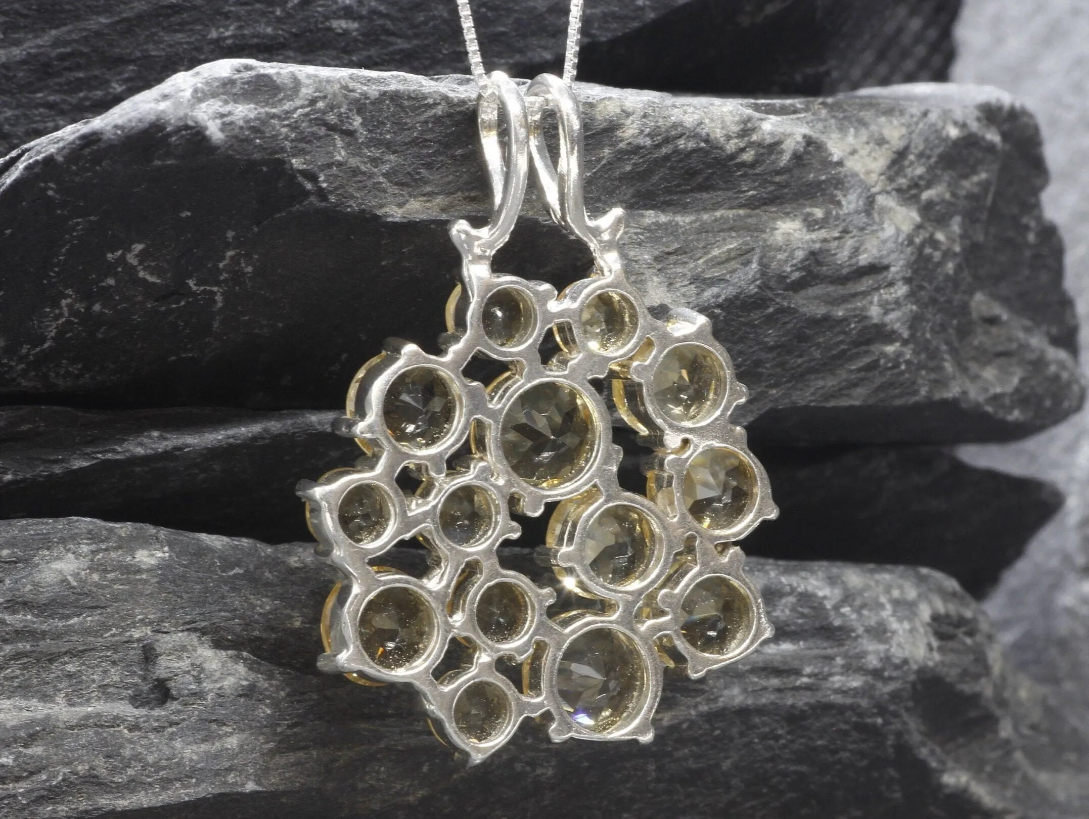 Yellow Citrine Necklace - Cluster Pendant - Statement Citrine Necklace
